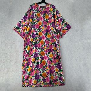 Loni‎ Anderson Satin House Dress Womens SM/MED MuuMuu Floral Patio Lounge